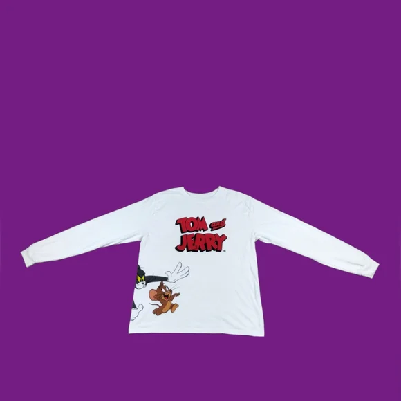 Hanna Barbera Tom and Jerry Chase Long Sleeve T-Shirt Size Large Double Sided - Picture 1 of 15